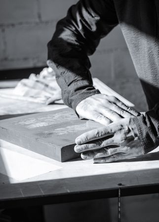 Painter artist working on a oil canvas