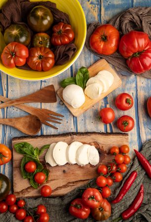 Salad ingredients on board and napkin