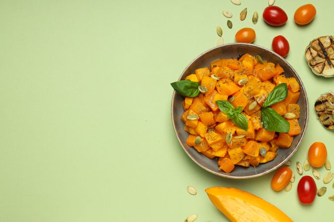Concept of tasty homemade dish - baked pumpkin