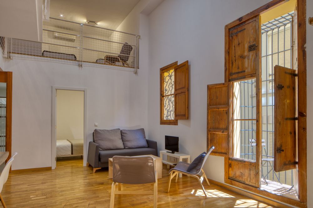 Interior of living room and windows