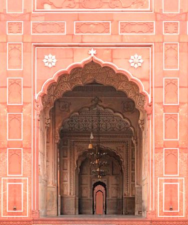 Arch entrance of mosque in Lahore, Pakistan