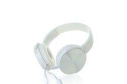 Modern headphones isolated on a plain background