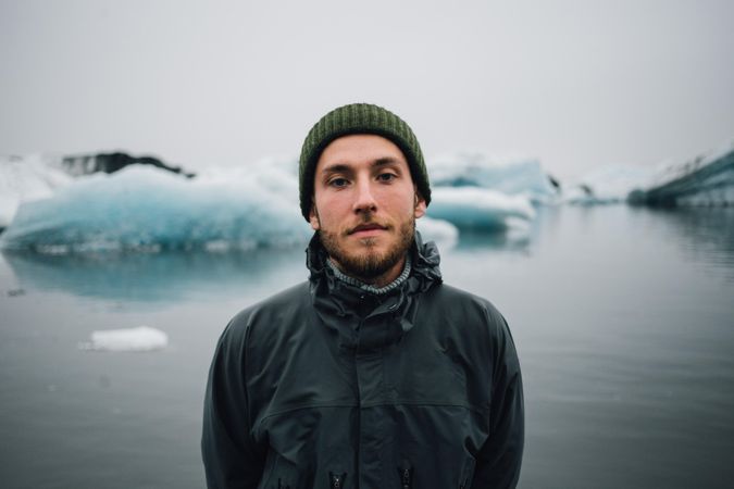 Portrait of man with glaciers