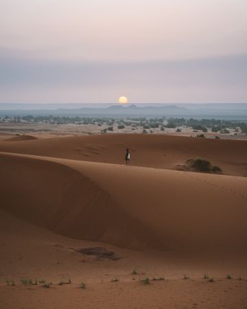 Woman in summer dress walking in desert