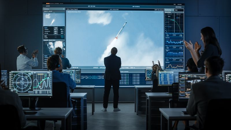 Mission Control Celebrates Successful Rocket Launch.