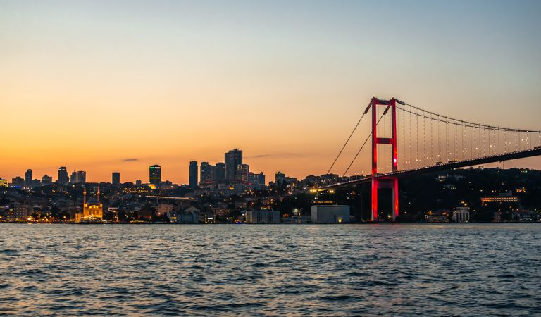 The Bosporus Bridge in Istanbul, Turkey during sunset 