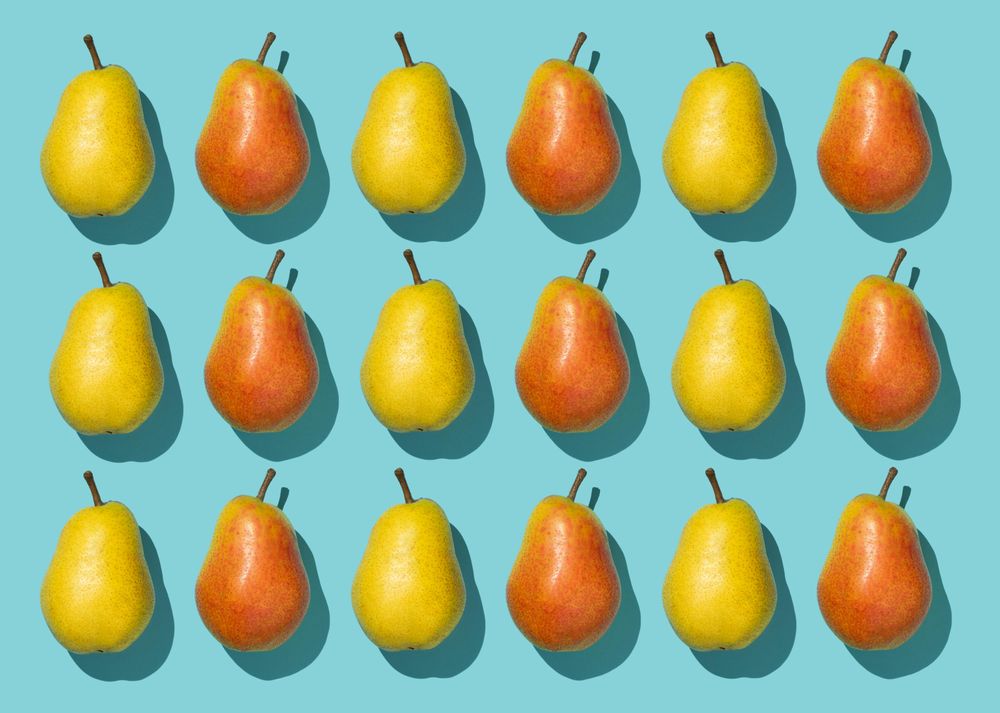 Three rows of pears
