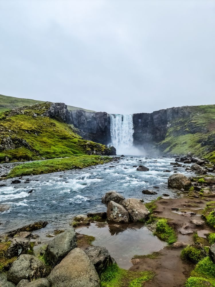 Majestic icelandic waterfall cascading over cliffs