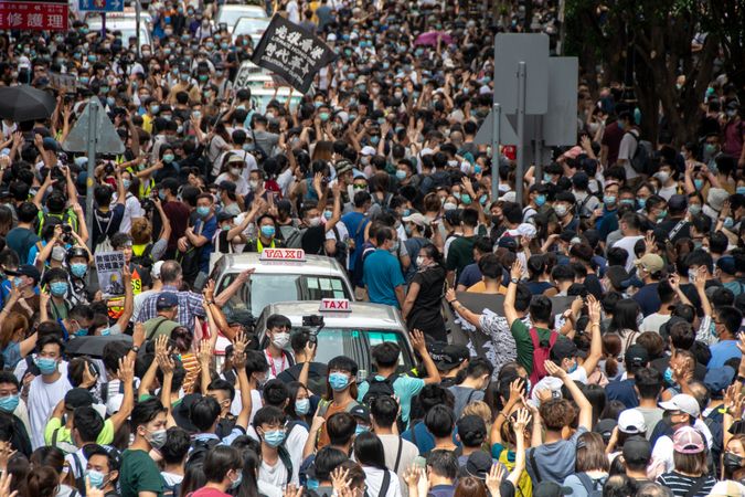 Crowd protesting in Hong Kong