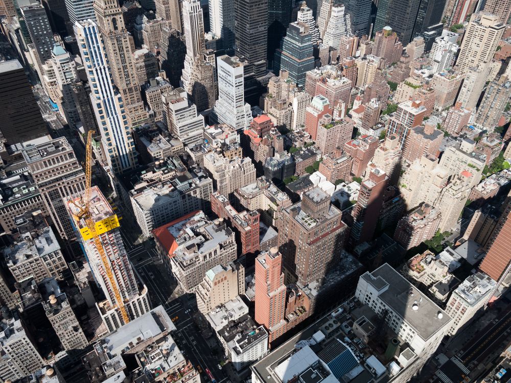 Aerial view of modern city buildings