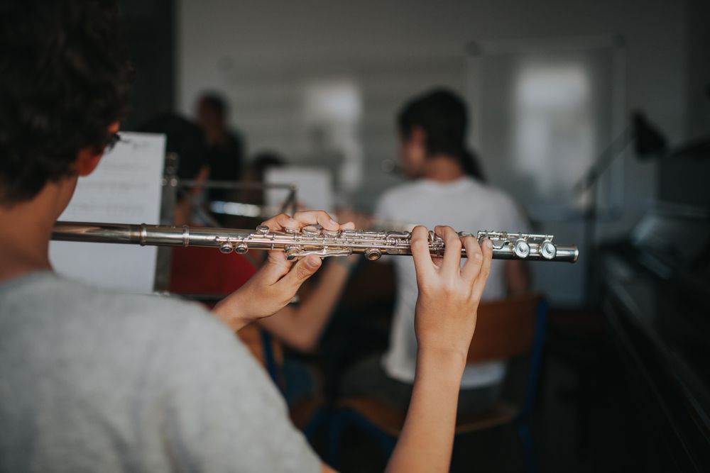 Band student playing the flute