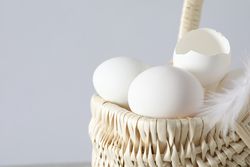 Concept of fresh and natural farm product - eggs, space for text