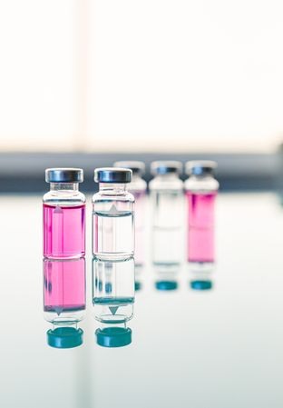Scientific or medical samples on glass table