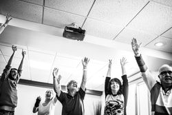 MONTREAL, QUEBEC, CANADA – March 13 2019- People living with aphasy in a theater workshop