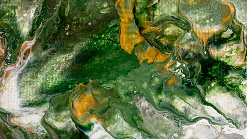 Green and Yellow Fluid Art, Abstract Acrylic