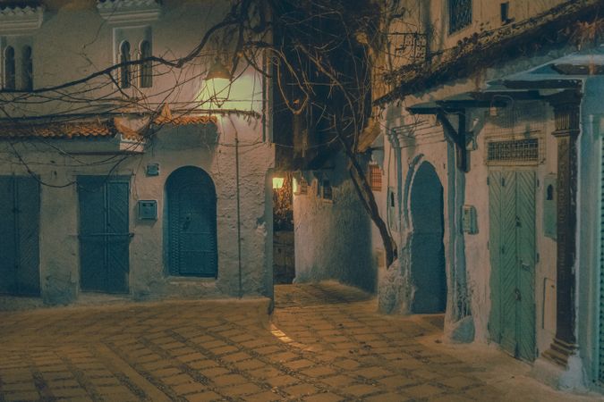 Old narrow street of town at night