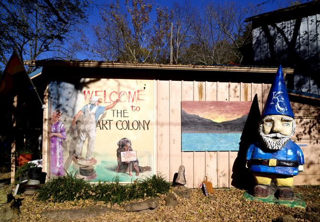 Gnome and other assorted displays at the Art Colony, an artists’ community in Eureka Spring, AR