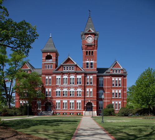 Historic red brick William J. Samford Hall at Auburn University