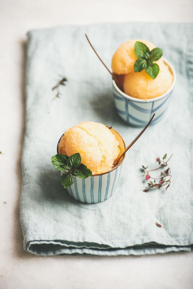 Fresh homemade grapefruit sorbet