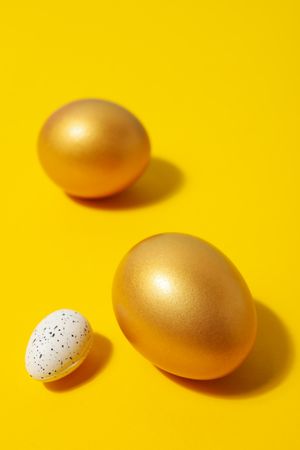 Pension rewards, returns and investment funding concepts, golden eggs