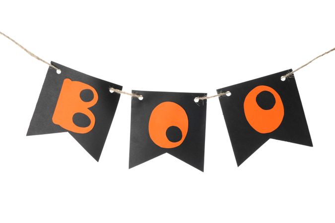 Inscription Boo isolated on plain background. Halloween concept