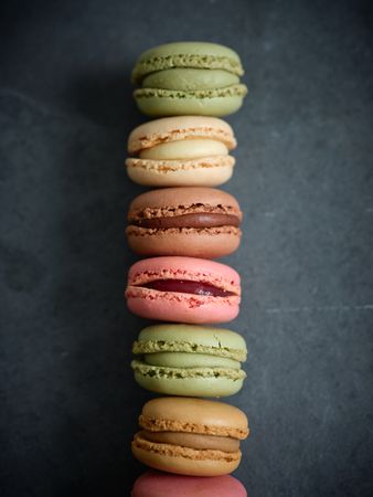 Row of delicious sweet macaroons