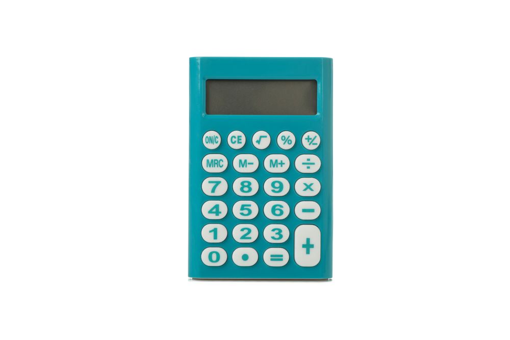 Blue mini calculator isolated on blank background