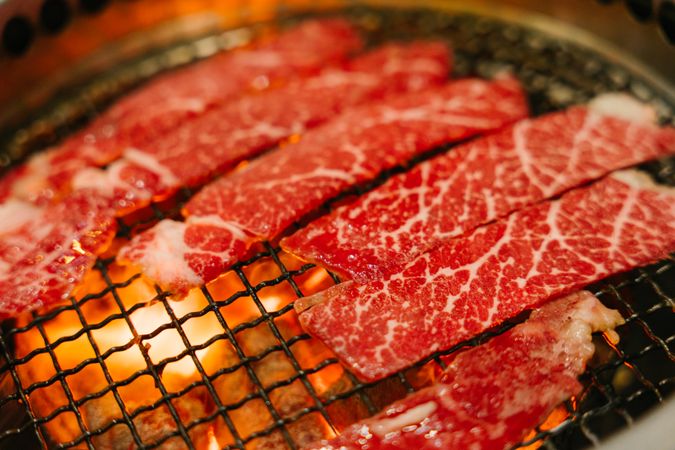 Beef being grilled in Japanese Yakiniku grill