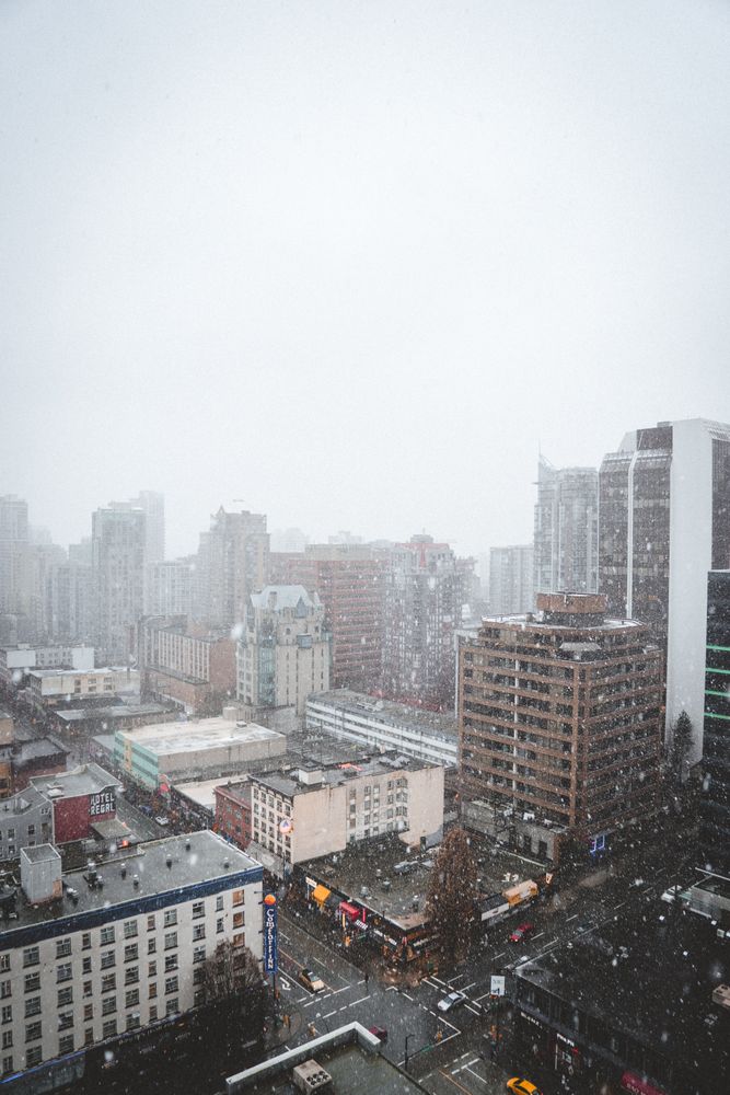 City with high rise buildings in Vancouver, BC, Canada
