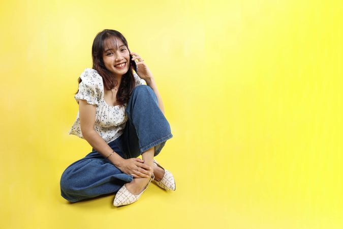 Asian Female Smile Happy Face Holding Mobile Phone