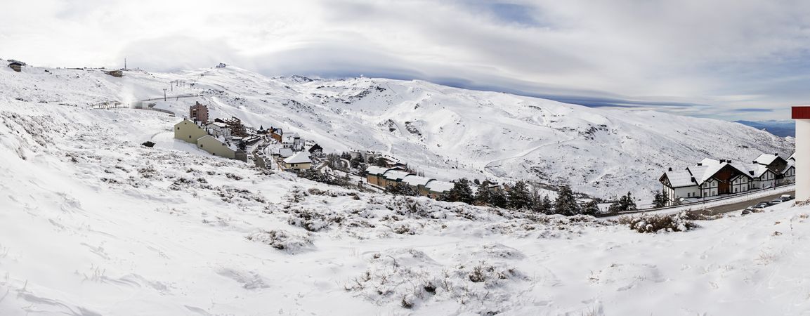 Panoramic view of ski resort of Sierra Nevada in winter