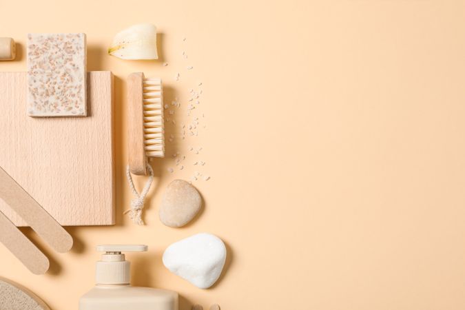 Flat lay of creative moodboard composition, space for text