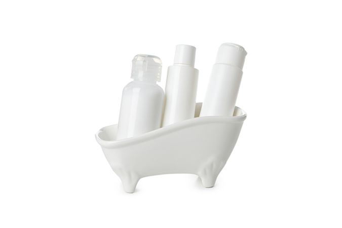 Concept of bathroom accessories, isolated on plain background