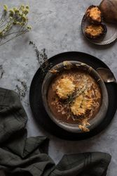 Bowl with French onion soup