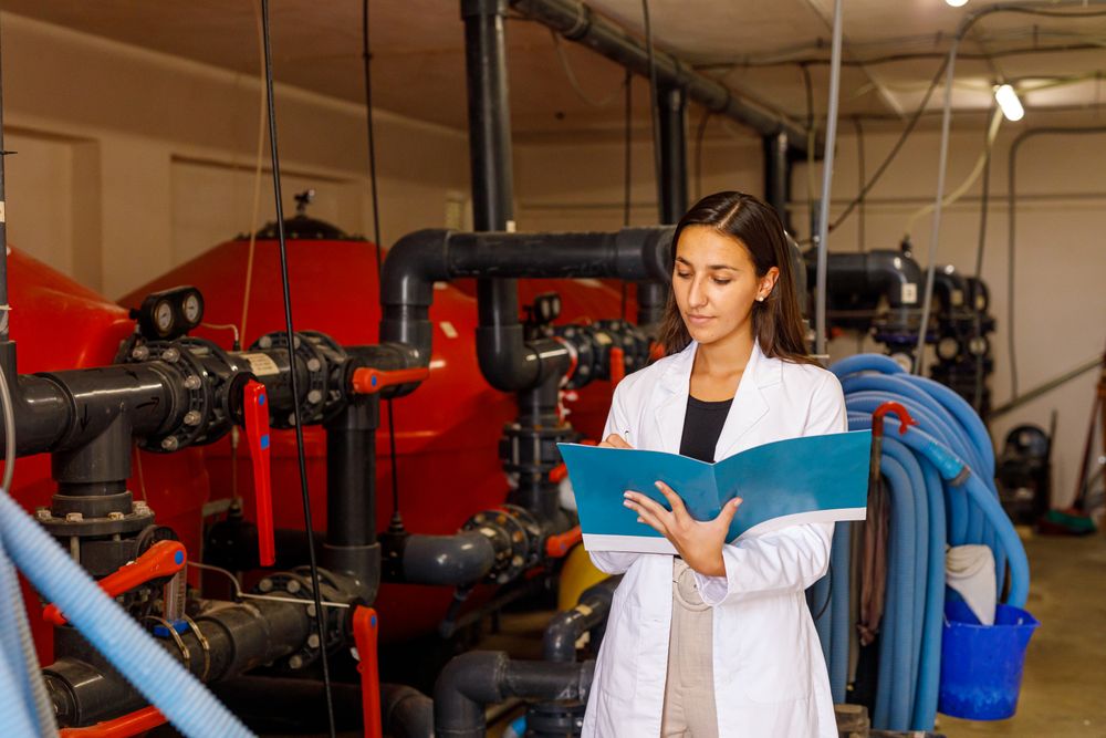 Safety inspector making notes in journal