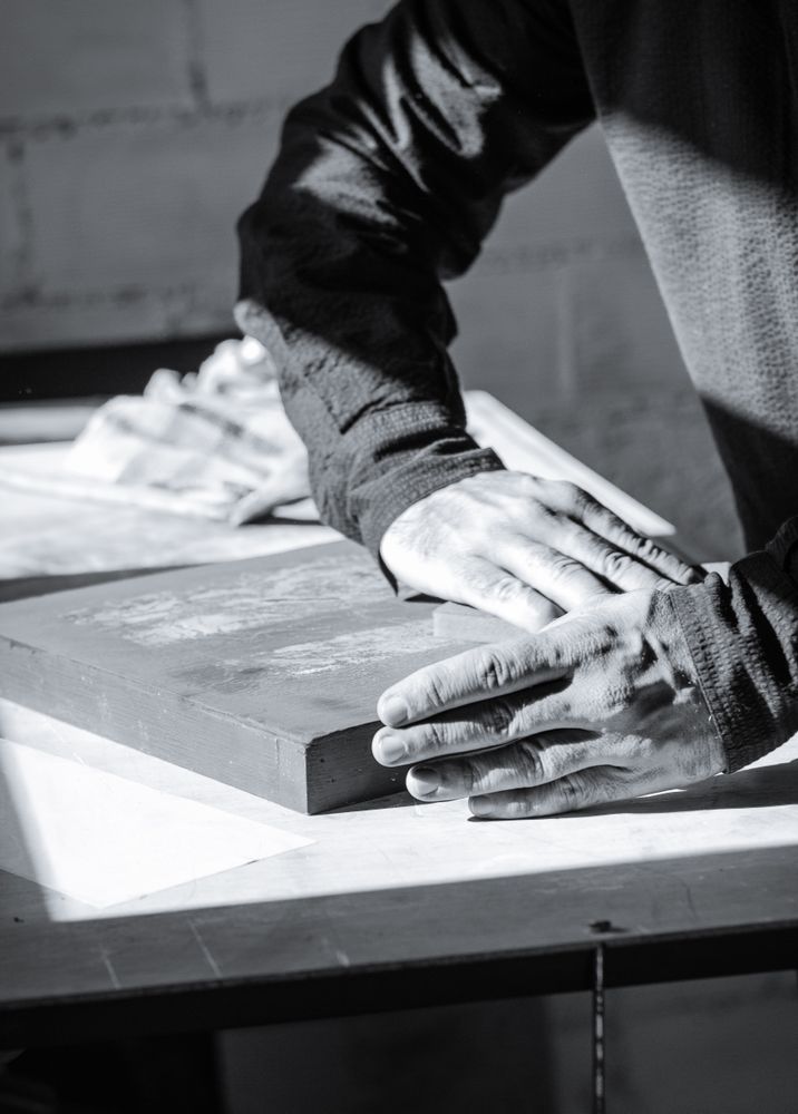 Painter artist working on a oil canvas