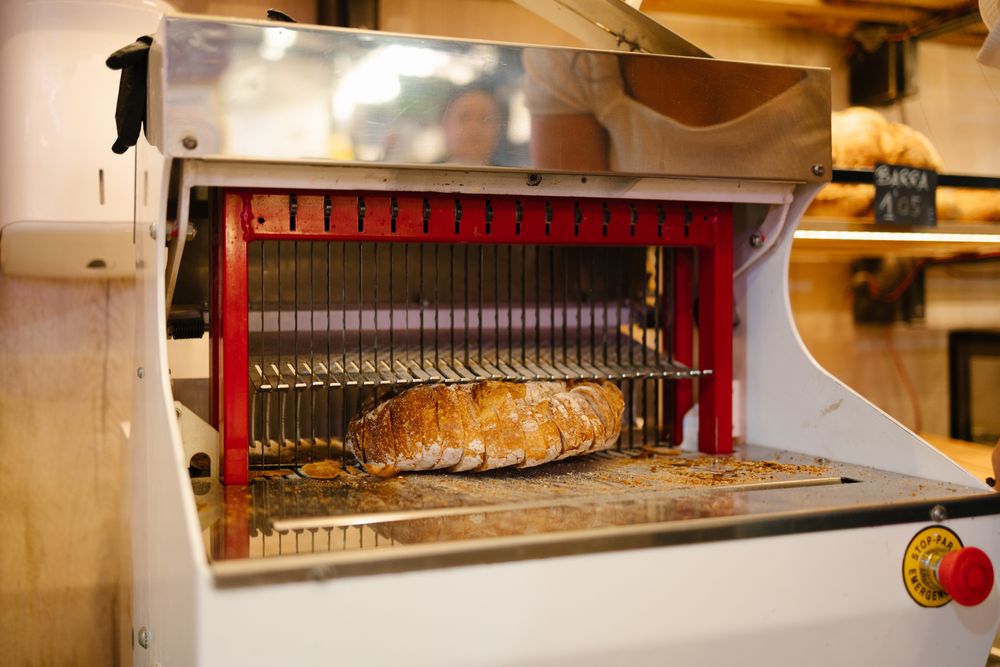 Bread loaf in the slicer