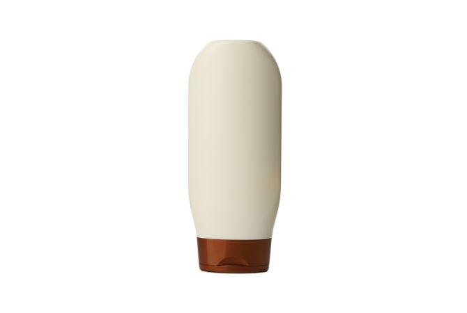 Blank plastic shampoo or lotion bottle isolated on light background