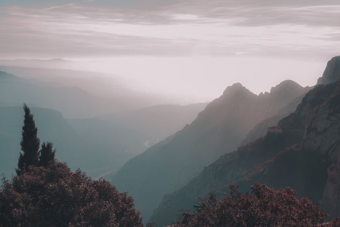 Wonderful peaks of mountains in clouds
