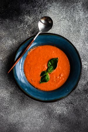 Top view of traditional tomato soup Gazpacho