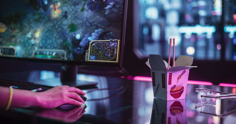 Delivery Service in a Technologically Advanced Room with Futuristic Neon Background