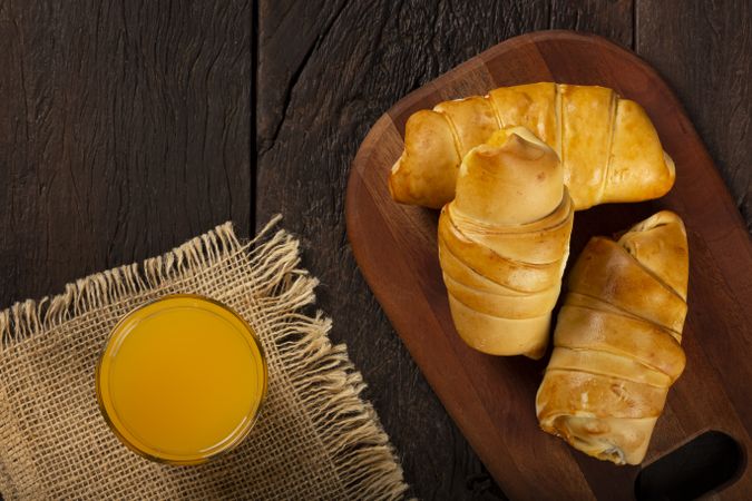 Traditional fresh baked croissants on the table.