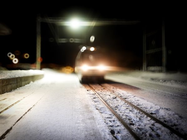 Early morning train arrivs at station, Rougemont