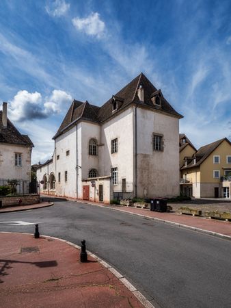 Empty streets of the medieval city of Beaune in Burgundy. The stormy sky