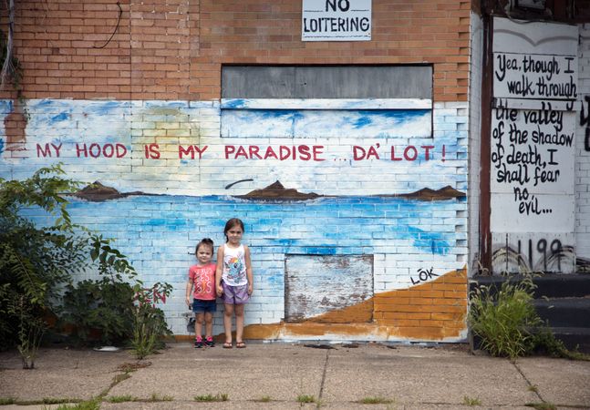 Little girls on a street in Camden, New Jersey