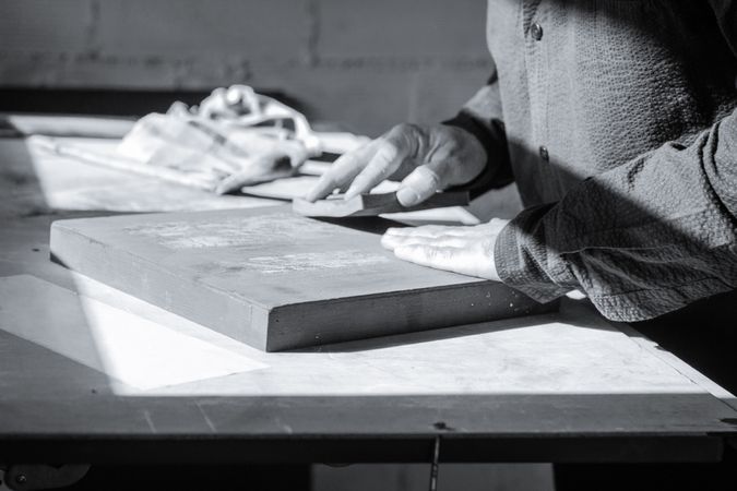 Painter artist working on a oil canvas