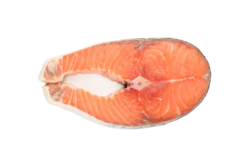 Fresh raw salmon meat isolated on plain background