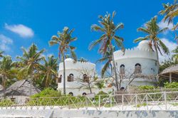 Cylindrical buildings on the beach