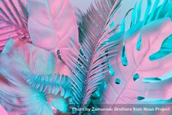 Tropical and palm leaves in vibrant bold gradient holographic colors 5kp9D4