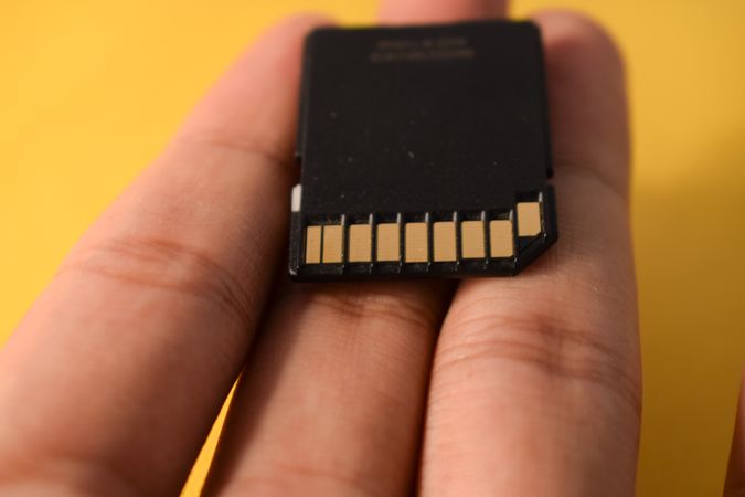 SD card lying on fingers